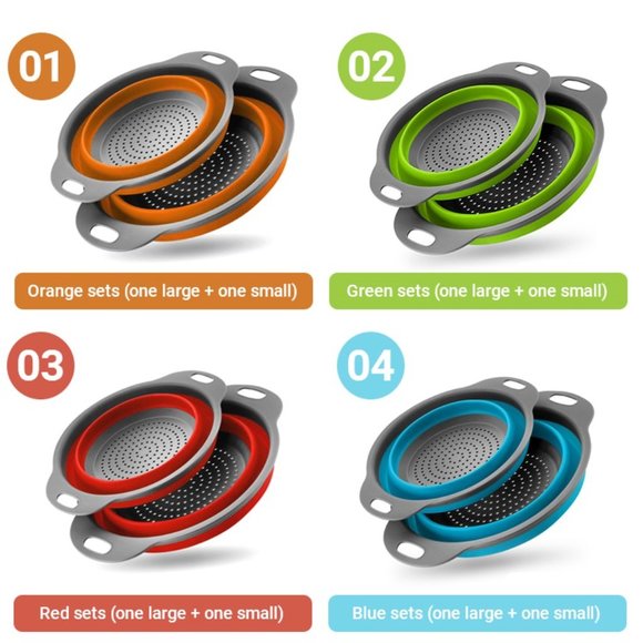 Set Of 2 Collapsible Colanders Strainers 8” - 2 Quart & 9.5” 3 Quart Color Red - Picture 6 of 8